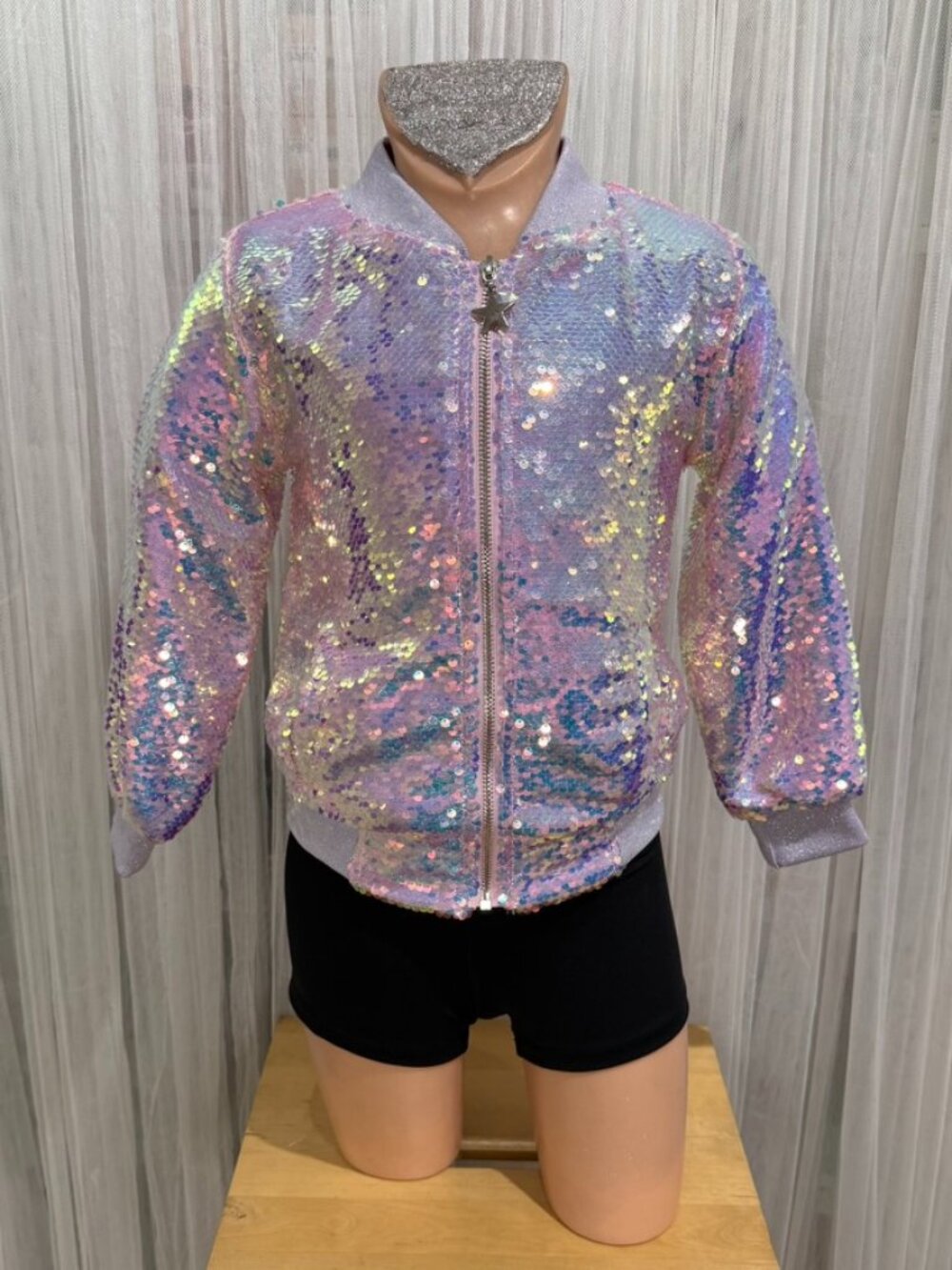 Lola + The Boys Girls Iridescent Sequin Bomber Jacket Shooting Star Back Size 4